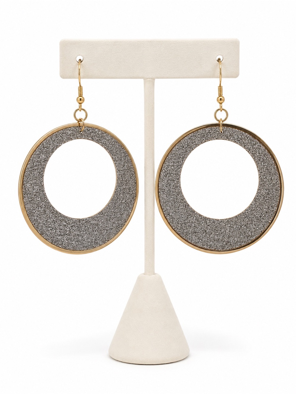 Vintage Gold-Tone Hoop Earrings with Silver Glitter Inset